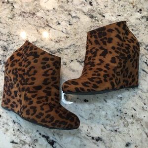 Leopard wedge booties